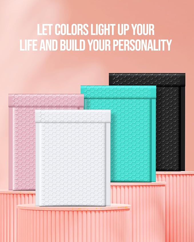 GSSUSA Bubble Mailer 6x10" Small Bubble Mailers 100 Pack Usable Size 6x9" Padded Envelope with Black & White & Sakura Pink & Teal, Cute Bubble Mailers Self-Seal Bubble Envelopes for Small Business.