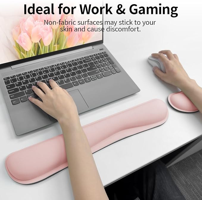 Bloss 2 Pink Wrist Rest for Mouse & Keyboard, Ergonomic Wrist Support | Soft Memory Foam, Rubber Non-Slip, Wrist Rest for Mouse, Breathable, 1.2" Thick