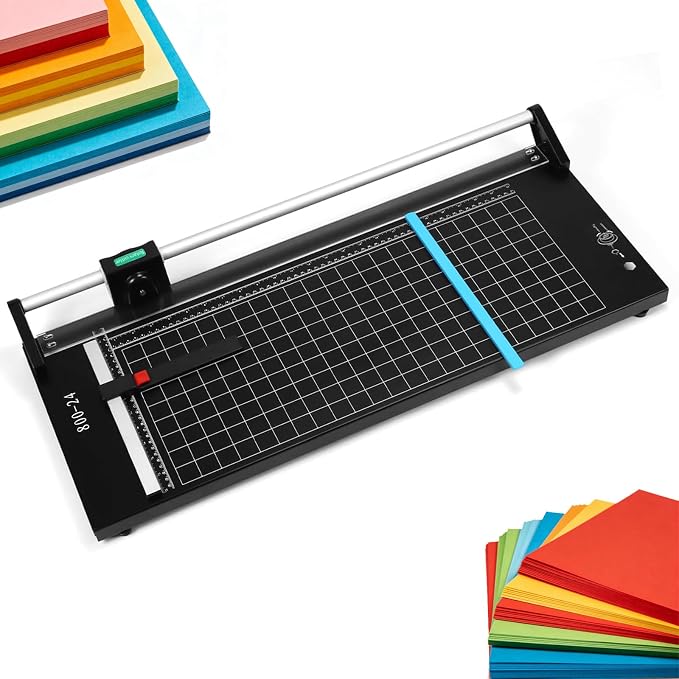 24 Inch Manual Precision Rotary Paper Trimmer,with Measurement Grids,Cutter for Cutting Various Types of Photo Paper, Thin Plastic Soft Board, PVC,Cutting Table,Professional Rolling Trimmer