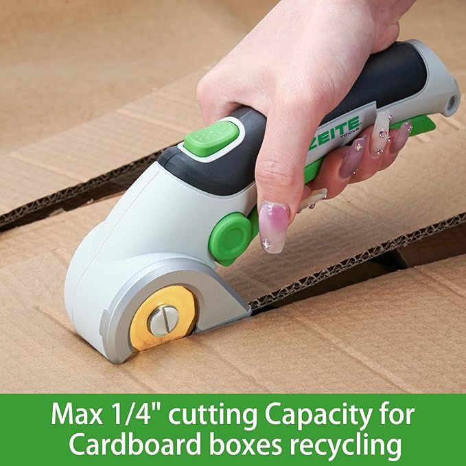 ZEITE 4V Electric Cardboard Box Cutter,Cordless Scissors with Titanium Coated HSS Blades,Ideal for Cardboard Recycling,Leather Carpet Fabric Cutting,Sewing,Crafting,Gifts for Men & Women,Color Box