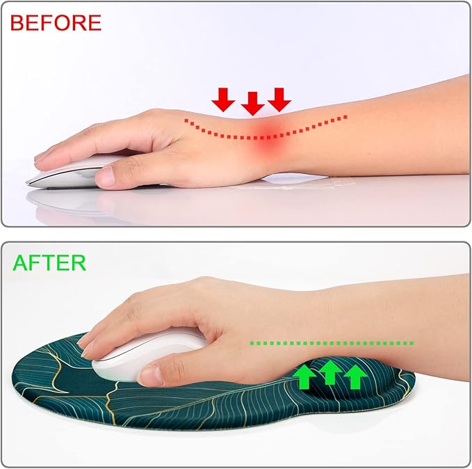 Ergonomic Mouse Pad with Wrist Support Rest,Large Mousepad Gel Wrist Rest, with Coaster Non-Slip & Pain Relief for Computer, Desk, Home&Office-Leaves 2