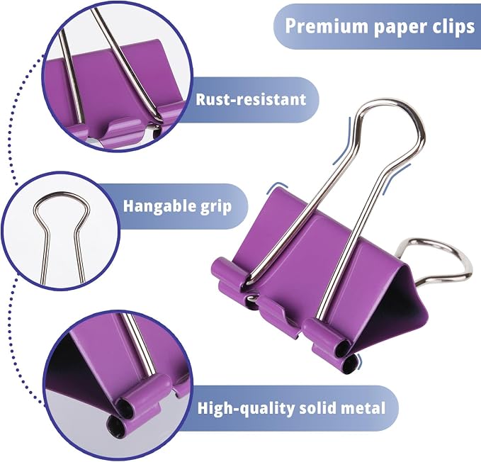 Mr. Pen- Metal Binder Clips, 100 pcs, Assorted Sizes | Colored Binder Paper Clips, Bulk Paper Clamps for Office Supplies, Home, School, Business, Document Organizing