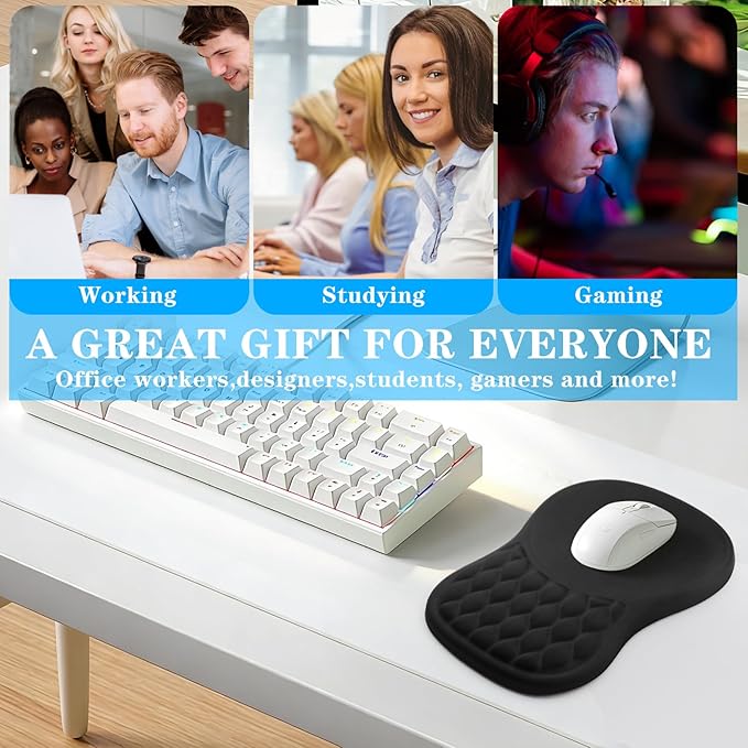 Ergonomic Mouse Pad with Wrist Support, Memory Foam Mousepad with Massage Design, Wrist Rest Mouse Pads for Carpal Tunnel Pain Relief, Non-Slip PU Base for Office Desk/Gaming (Black)