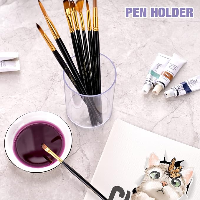 Clear Acrylic Desk Organizer Set - 9 Pack Pen Pencil Holder | Stylish Round Makeup Brush and Stationery Storage Container, Ideal for Home, School and Office Supplies