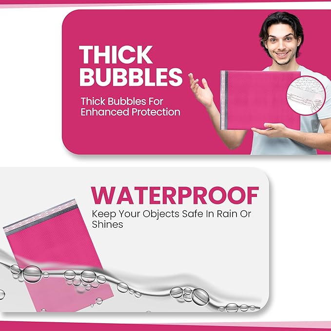 Hot Pink Poly Bubble Mailers 14.50x20 Inch #7 | Self Seal Large Padded Envelopes | Air Cushioned Bubble Mailer | Usable Size 14.25x19 Inch | Waterproof Lightweight Mailing Shipping Bags | 15 Pack