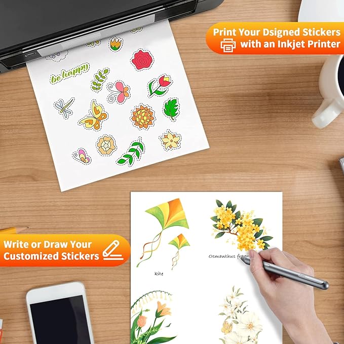 Printable Sticker Paper – 100 Sheets 8.5 x 11 Full Sheet Labels, Matte Self Adhesive Sticker Paper for Inkjet & Laser Printers, Full Page Printable Label Paper for Shipping, Address