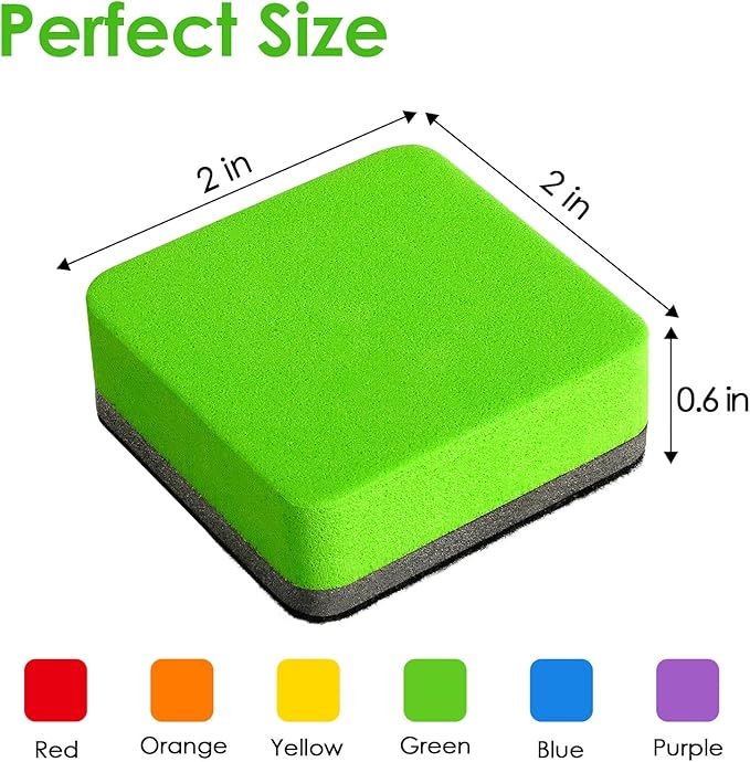 MaxGear Whiteboard Erasers, 36 Pack Magnetic Dry Erase Eraser, Mini Whiteboard Cleaning Pads for Classroom, Chalkboard Wiper Teacher Supplies for School, Office, Home, 6 Rainbow Color Set, 2 x 2 Inch