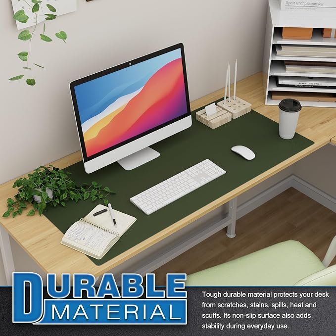 K KNODEL Extra Large Desk Mat, Leather Mouse Pad (35.4"x17", Dark Green) | Desk Pad, Keyboard Pad, Computer and Laptop Mat, Desktop Protector and Cover, Writing Pad and Blotter for Home Office