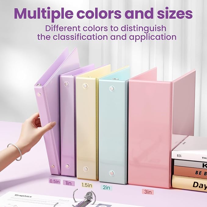 SUNEE 1 Inch Binders 3 Ring 6 Pack, Clear View Three Ring Binder PVC-Free (Fit 8.5x11 Inches) for School or Office Supplies, Purple