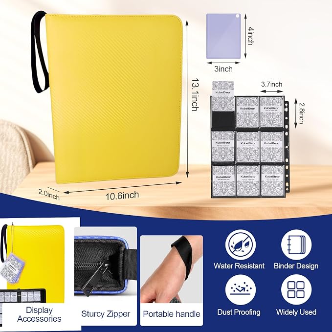 Card Binder – 720 Capacity, Zippered Trading Card Holder for MTG, Sports & Collectible Cards – Acid-Free, Durable & Travel-Friendly Storage (Yellow, 9 Pocket)