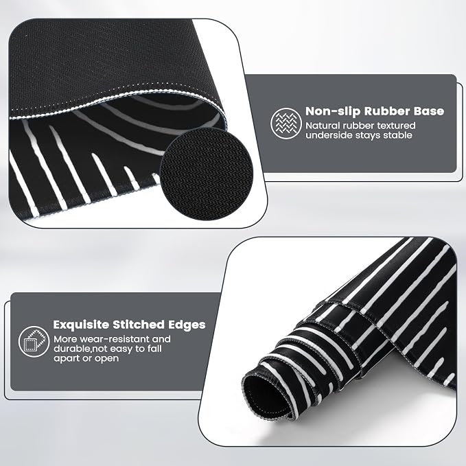 iCasso Black Desk Mat, Large Mouse Pad for Desk, Computer Pad for Desktop | Anti-Slip Big Mousepad with Stitched Edges