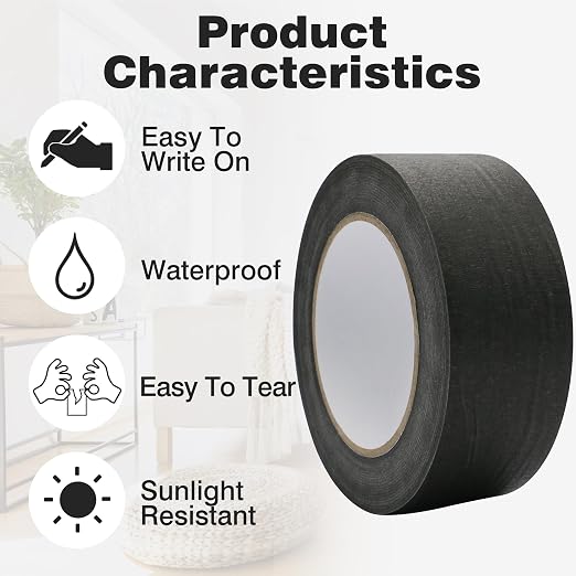 Black Painters Tape 2 inch Wide, Black Masking Tape 2 inch x 55 Yards Paper Tape for Arts DIY Crafts Painting Labeling Decoration School Projects Home Office