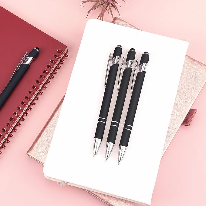Bribobo 8 Pack Ballpoint Pen 2-in-1 Stylus, 1.0 mm Black Ink | Retractable Metal Pen With Stylus Tip for Touch Screens