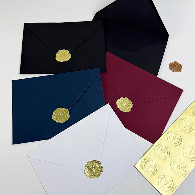 5x7 Envelopes With Golden Stickers (50, Burgundy, A7) | A7 Envelope for Invitations,envelope for 5x7 cards,Self Seal for Postcards, Greeting Cards, Mailing，Wedding