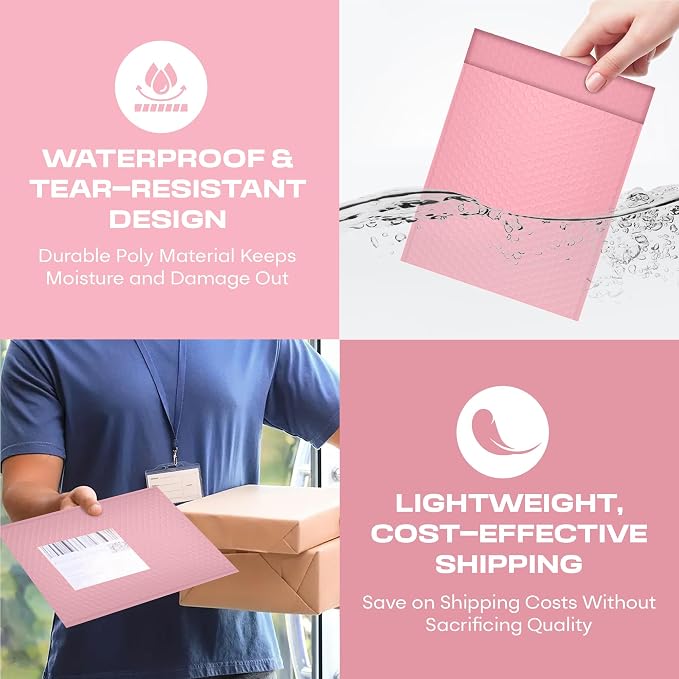 Light Pink Bubble Mailers 6x10, Poly Padded Envelopes #0, 500 Pack | Fits Cards, CDs & Small Items, Self-Seal Closure, Cushioned Protection, Water-Resistant Poly, Bulk Pack for Small Business