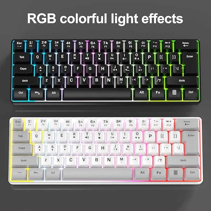 Wired RGB Gaming Membrance Keyboard. 60 Percent Mini Creamy LED Computer Keyboard .Small Ergonomic Clicky Teclado with ABS Backlit Unreplaceable Keycaps. (White Case + Blue Keycaps)