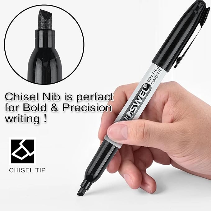 Dry Erase Markers,24 Pack Black Chisel Tip Whiteboard Markers, Chisel Point Low Odor Dry Erase Marker for School Office and Home