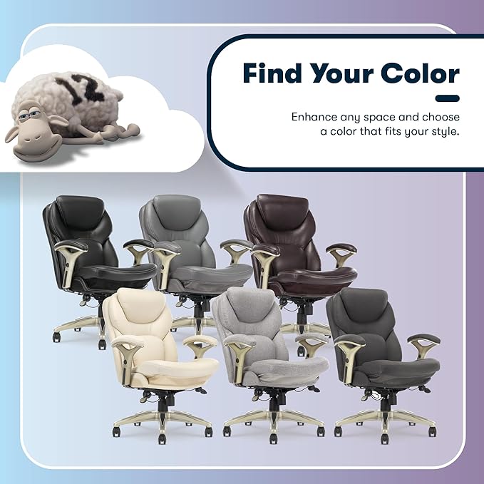 Serta Ergonomic Executive Office Chair Motion Technology Adjustable Mid Back Design with Lumbar Support, Light Gray Fabric