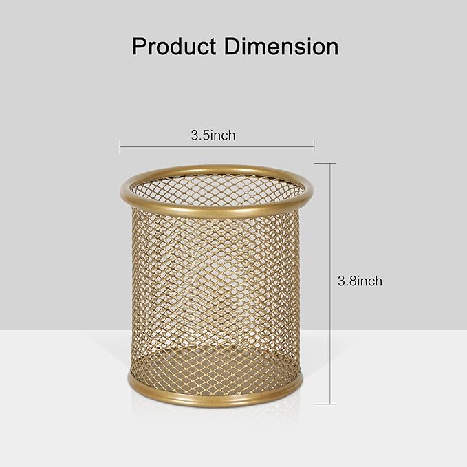 EasyPAG Pencil Holder for Desk, 2 Pack Metal Pen Organizer, Mesh Pencil Cup Organizer for Home, Office, Classroom, School,Gold
