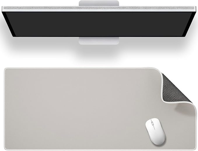 ALOANES Beige Waterproof Desk Mat, Large Mouse Pad with Extended Mouse Mat, with Anti Slip Base, Stitched Edge, Grain Jacquard Surface, Perfect for Gamer, Office & Home, 3XL 15.74"x35.43"x0.12"