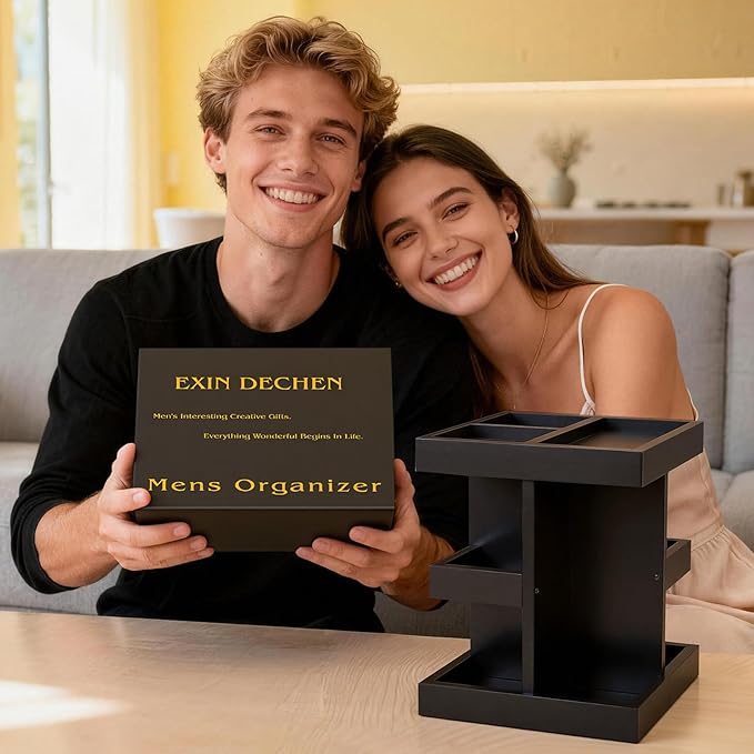 EXIN DECHEN Cologne Organizer for Men,Cologne Stand,3 Tier Wooden Perfume Shelf with Rotate,Desk Organizer,Gift for Dad From Wife,Husband Boyfriend Birthday Gift Ideas,Fathers Day Gift for Men