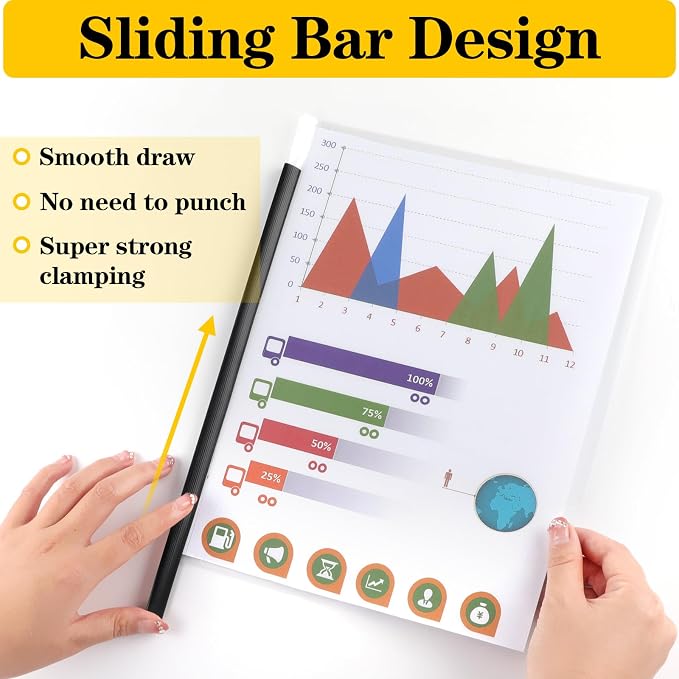 Report Covers with Sliding Bar, Clear Report Covers for Letter-Size Paper | A4 Resume Covers Presentation Folders File Document Binder for School Business, 70 Sheet Capacity