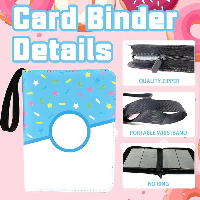 4 Pocket Portfolio Card Binder 240 Card Holder Album, Blue Donut Trading Cards Holder Zipper Binder for Girl Teen Collection (Blue Donut, 240 Pocket (Portfolio))