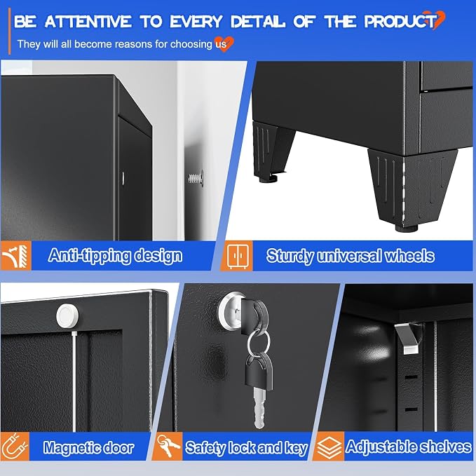 GAIOUS 71" Tall Metal Pantry Storage Cabinet with Lock, File Cabinet Black | 2 Doors Freestanding Steel Bookcase with Adjustable Shelves, Heavy Duty Lockable Office Cabinet, Garage Utility Organizer