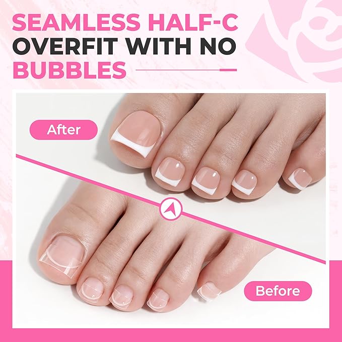 UNA GELLA Half Cover Square Toe Nail Tips For Big Wider Toe, 510Pcs 15Sizes Soft Gel Pre-etched Fake Toenails Press On Nails For Nail Extensions Home DIY Nail Salon