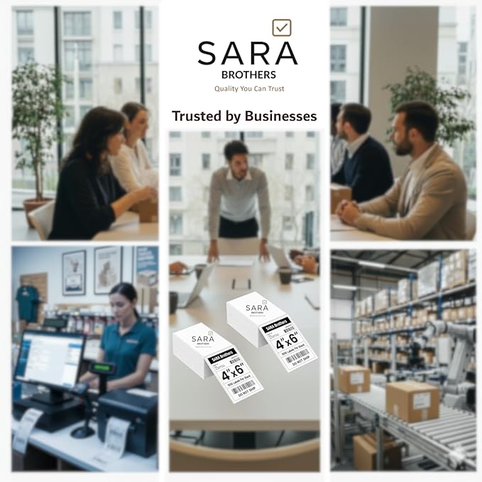 SARA Brothers 4x6 Direct Thermal Shipping Labels (Pack of 3000 Labels / 6 Fanfold Stacks), Commercial Grade, Waterproof, BPA-Free, Compatible with Rollo, Munbyn, Zebra