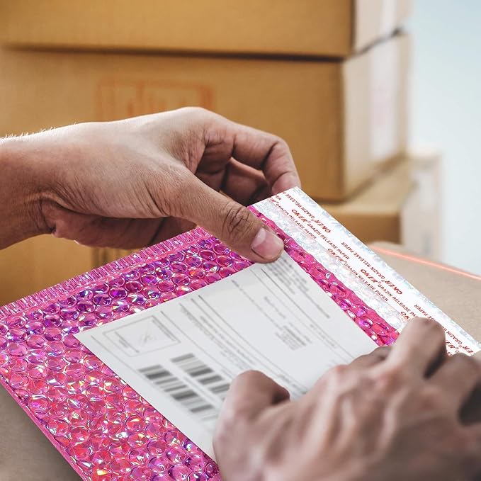 30 Pieces Holographic Bubble Mailers Padded Mailer Holographic Bubble Mailers Padded Envelopes Self Sealing Cushion Envelopes for Mailing, Shipping and Packing(Rose Red, 11 x 7 Inch)