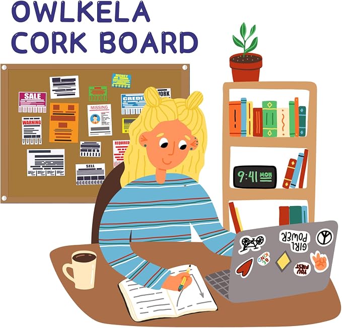 OWLKELA Cork Board, 17.7 x 13.3 Inch | Bulletin Board, Wall-Mounted Presentation, Ideal for Office, Home Decor, School & Cubicle