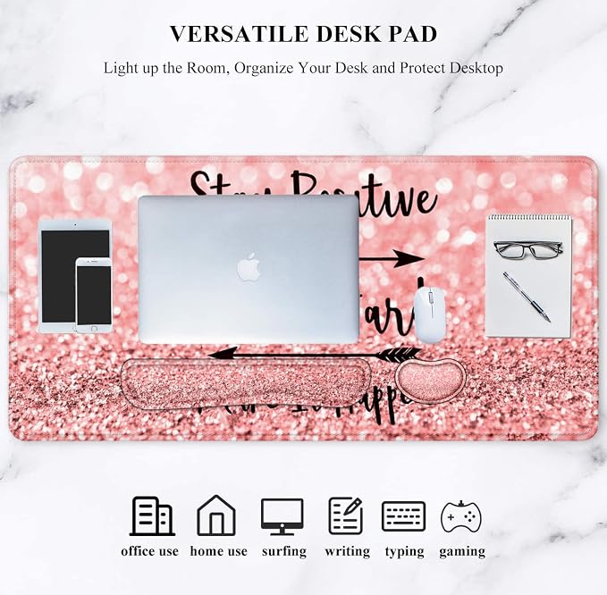 Lateefah Mouse Pad with Wrist Rest, Desk Mat + Keyboard Wrist Rest Set, Desk Pad for Keyboard and Mouse, 4-in-1 Large Mouse Pad with Wrist Support for Office, Home