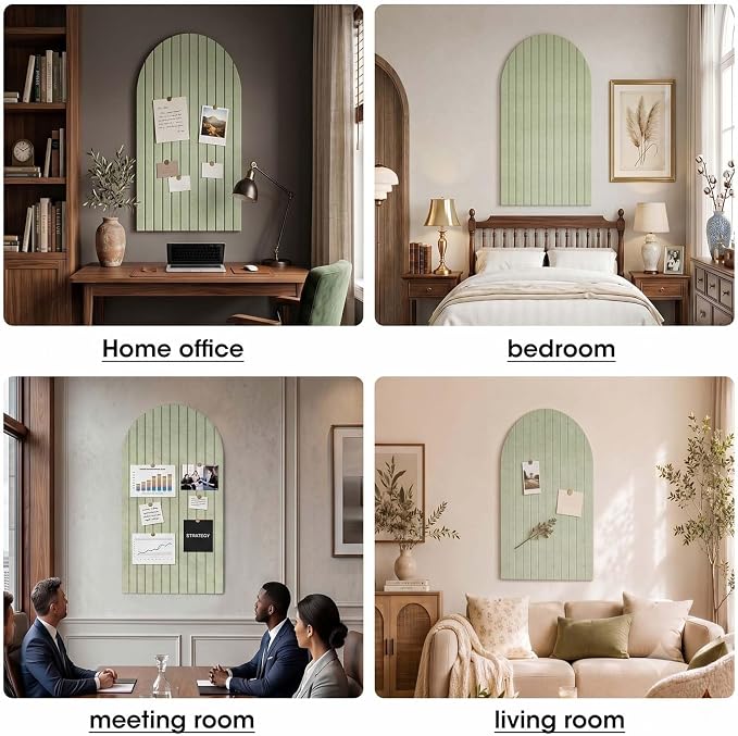 Arched Felt Bulletin Board 47" x 24", High Density Cork Board Alternative for Office & Wall Decor, DIY Corkboards for Wall with 30 Push Pins & 50 Adhesive Tabs, Picture-Board for Home (Green)
