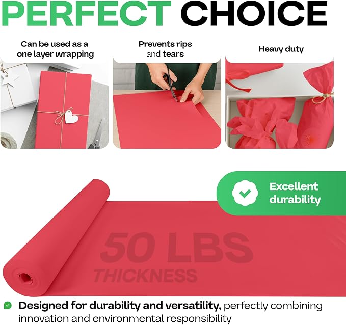 Red Kraft Paper Roll 24" x 1200" (100 feet) with Cutter - USA-Made | Gift Wrapping Paper for Packing, Moving, Shipping & Crafts/Arts - 100% Recyclable Natural Craft Material by IDL Packaging