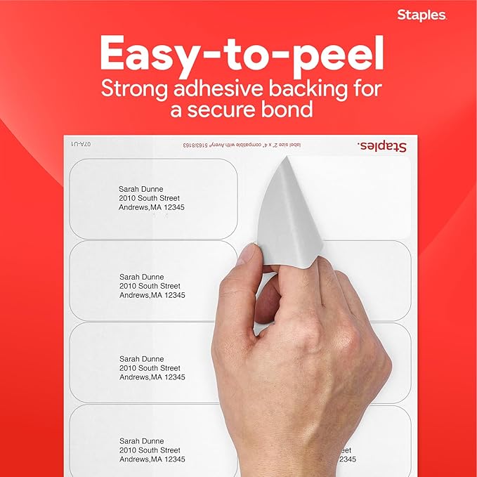 STAPLES 2" x 4" Shipping Labels, White – Printable Laser & Inkjet Label Sheets, Easy-Peel Adhesive, 100 Total (10 Labels per Sheet)