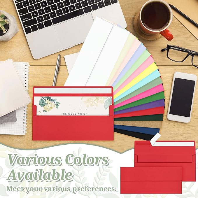 200 Red #10 Business Envelopes, Self Seal Standard Envelopes, Windowless Business Mailing Envelopes for Office, Checks, Letters, Invoices, Statements, Wedding, 4-1/8 x 9-1/2 inch
