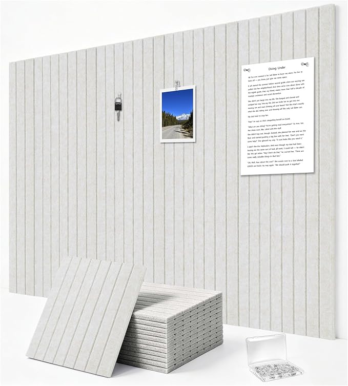 0.47" Thick Felt Pin Board 48"x36" Large Cork Board Alternative 12 Pack 11.81"x11.81"Felt Bulletin Board Wall Tiles Notice Board with 60 Pushpins for Home Office School(Fine-Light Camel)