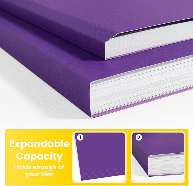 SUNEE File Folders, 120 Pack Manilla Folders 8.5 x 11, 1/3 Cut Tab for Easy Labeling and Organization, Durable Standard Paper for Home, Office, School Filing, Purple