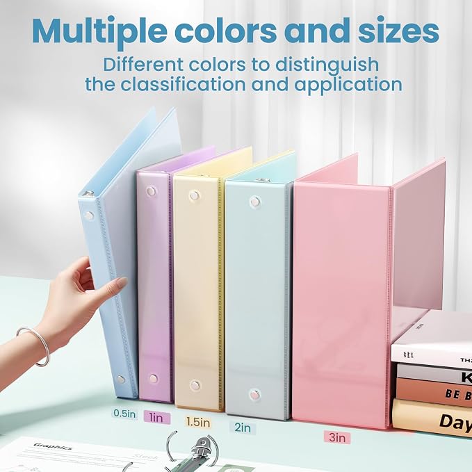 SUNEE 3 Ring Binder 1 Inch 1 Pack, Clear View Binder Three Ring PVC-Free (Fit 8.5x11 Inches) for School or Office Supplies, Pastel Blue