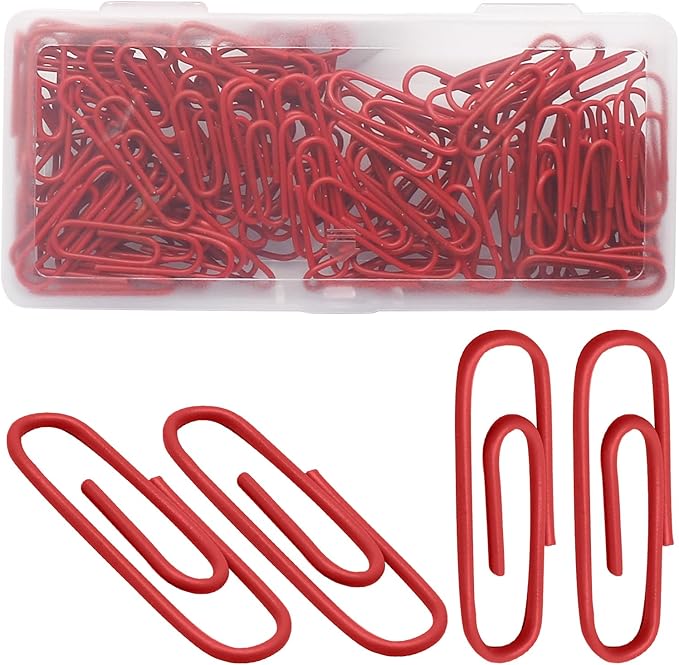Luomorgo 120 Pcs Red Paper Clips - 1.1 Inch (28mm) Vinyl Coated Metal Paperclips for Office, School, Home, Bookmark & Document Organizer