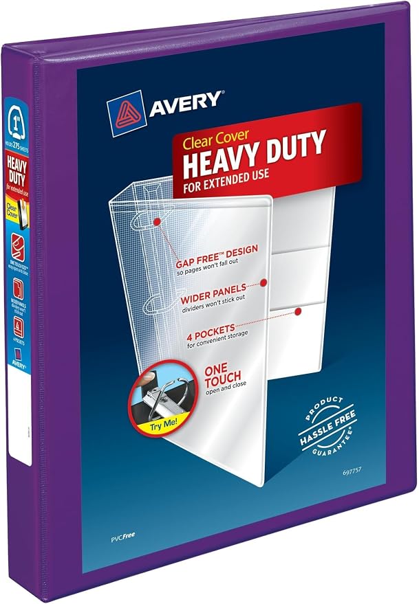 Avery Heavy-Duty View Binder 1 Inch Purple | One-Touch EZD Rings | DuraHinge Design | Holds 50% More | Pack of 12