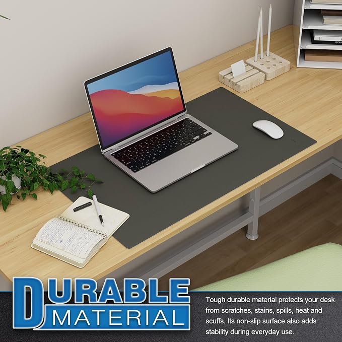 K KNODEL Small Office Desk Mat, Leather Mouse Pad (23.6"x13.8", Dark Gray) | Desk Pad, Keyboard Pad, Computer and Laptop Mat, Desktop Protector and Cover, Writing Pad and Blotter for Home Office