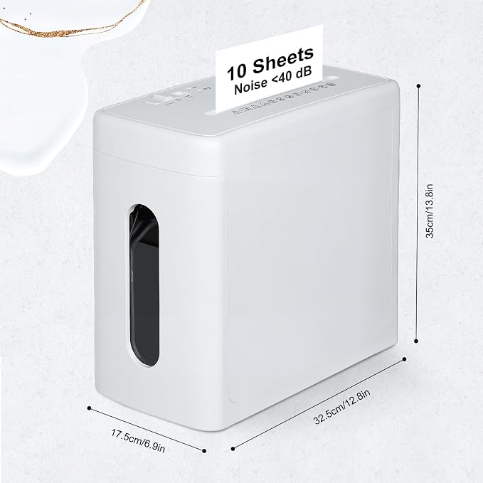 Wingwise Ultra Low Noise 40dB Paper Shredder for Home Office White | 10 Sheets, P-4, Cross Cut, 10 Mins Runtime, 2.6 gal