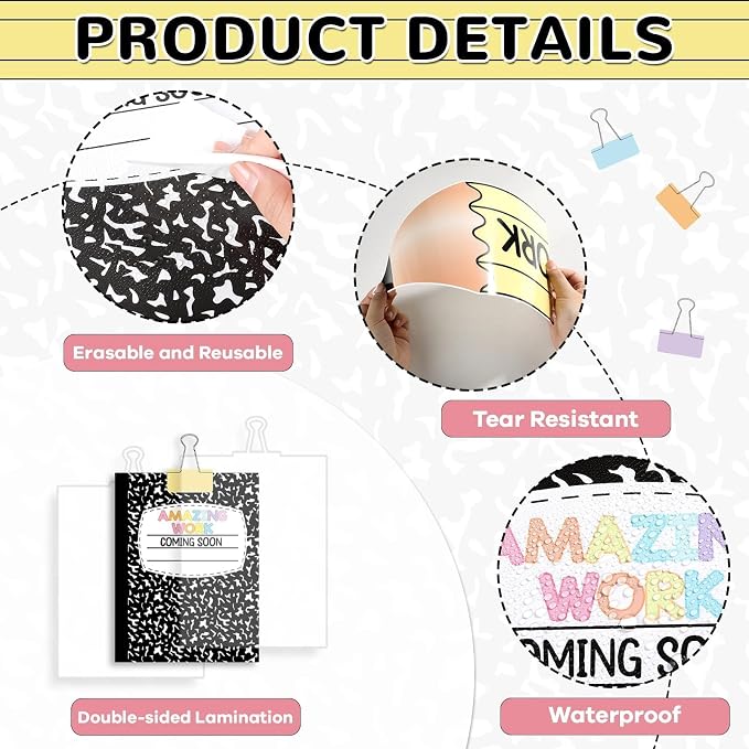 Student Work Display Bulletin Board Set Composition Notebook Classroom Decoration Inspirational Our Sharpest Work Pencil Cutouts for Back to School Classroom Chalkboard Wall Decor Teacher Supplies