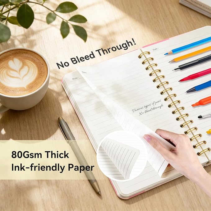 Lined Spiral Journal Notebook for Work A5, 160 Pages, Pink and White Flower | College Ruled Spiral Journal for Women, Hardcover with Elegant Design for Note-Taking, 5.5 * 8.25 inch