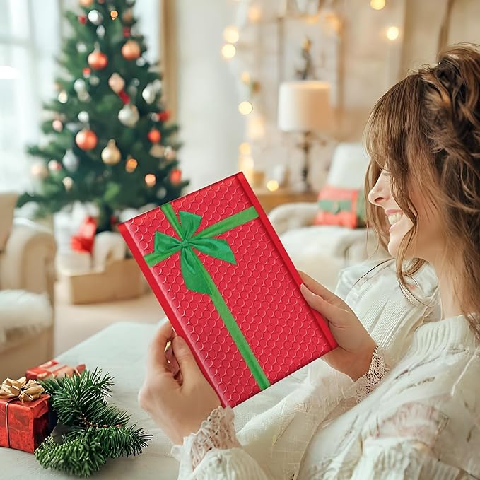 Fuxury Bubble Mailers 6x10" Christmas Padded Envelopes 25 Pack Usable Size 6x9" Thick Mailing Envelopes Bubble Opaque Padded Mailers Shipping Bags for Mailing Jewelry Makeup Small Business #0 Red