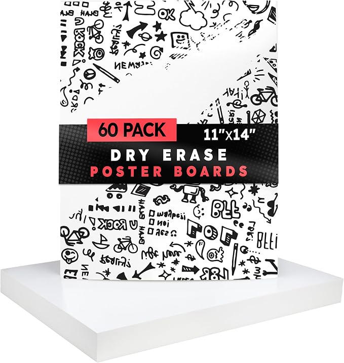 Hygloss Medium Dry Erase Poster Board Paper 11x14 Inch (60 Count) Single-Sided Wall White Board Dry Erase Sheets - 14 Pt. Thick Paper for Home, School, Classroom, Office, Kids Art, Menus Signs, Lists