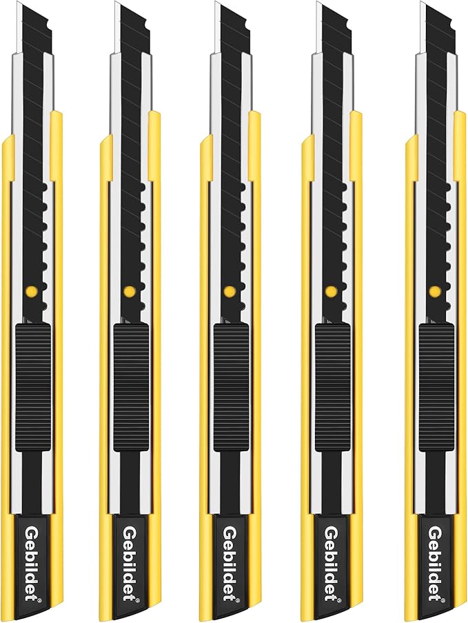 5pcs Right and Left Hand Self-Lock Cutter /9mm Snap Off Blades /60 Blade /Utility Knife /Graphic Knife (Yellow Holder)