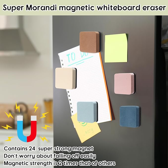 Marspark 24 Pack Mini Magnetic Whiteboard Eraser for Classroom Mini Dry Erase Board Erasers 6 Morandi Color Aesthetic Teacher Supplies Chalkboard Cleansers for School Classroom Office 2 x 2 Inch